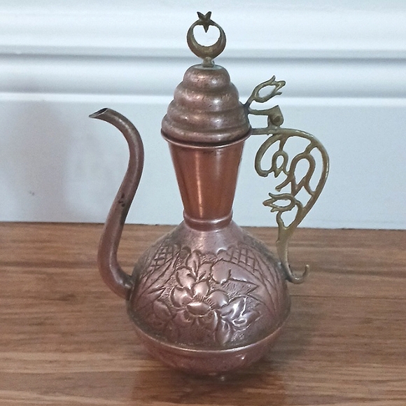Vintage Aftaba Copper Teapot with Brass Handle Arbian Middle Eastern - Picture 3 of 6